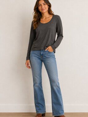Marina V-neck Long Sleeve Grey Top Size M